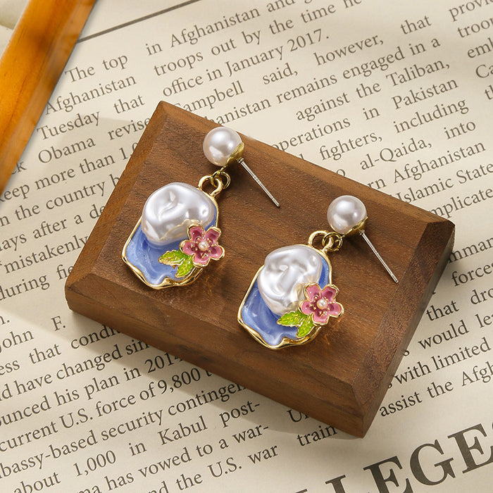 Wholesale Personalized enamel oil painting earrings, colorful earrings, pearl design earrings