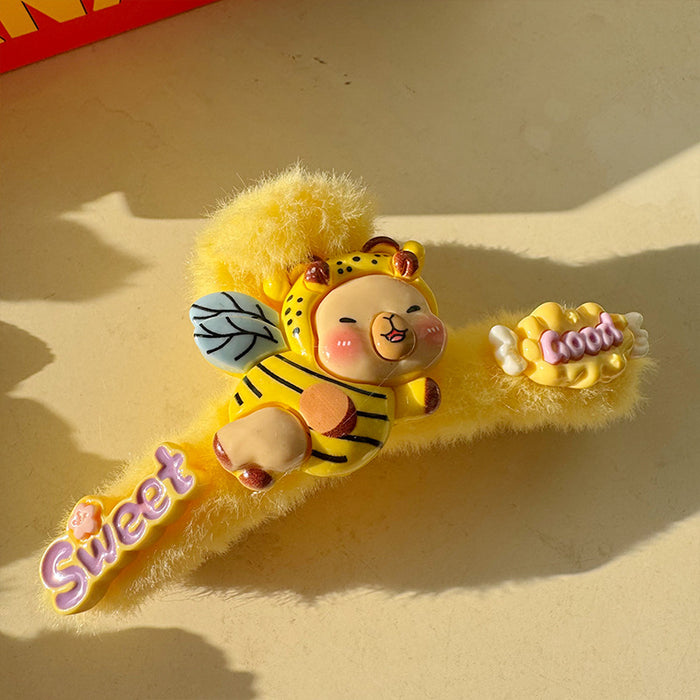 Wholesale Cute cartoon plush bear large shark clip,  suitable for girls with thick hair.