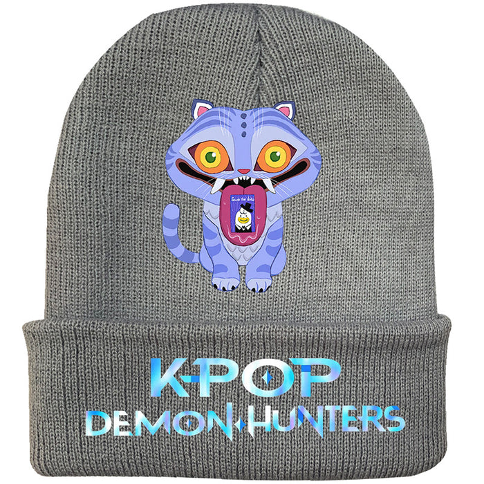 Wholesale Kpop Knitted hat fashion curled brim beanie printed