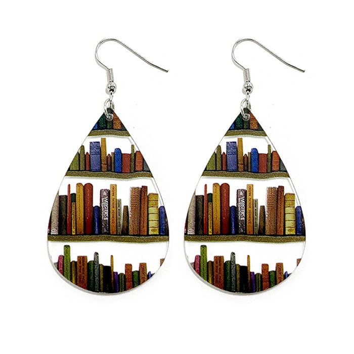 Wholesale Acrylic earrings, classic water droplet splicing bookshelf, acrylic teacher earrings