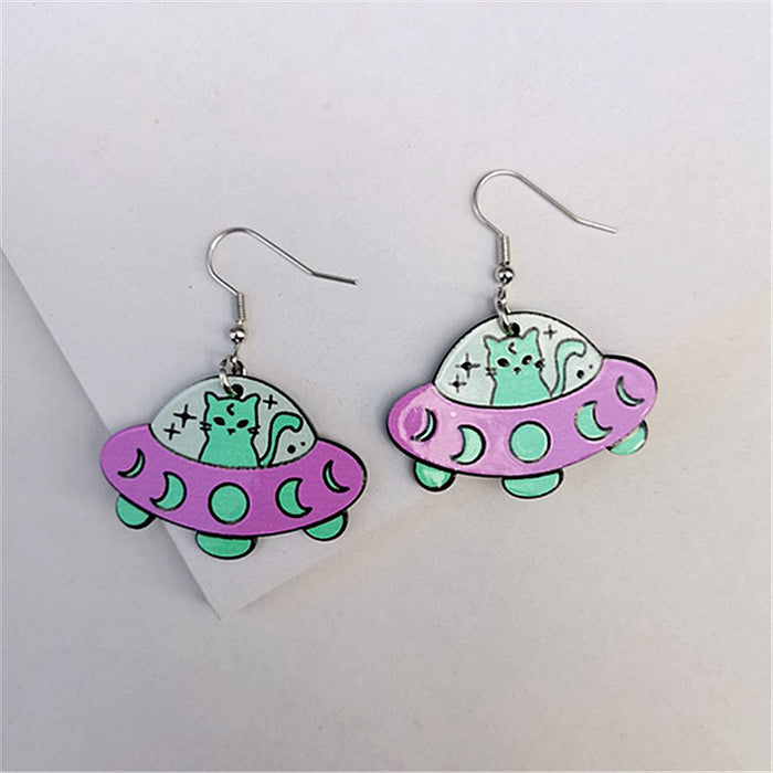 Wholesale Space Cat Alien Acrylic Earrings JDC-ES-ChouD022