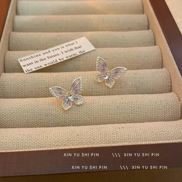 Wholesale New gradient purple butterfly earrings with exquisite and versatile temperament, earrings and ear accessories