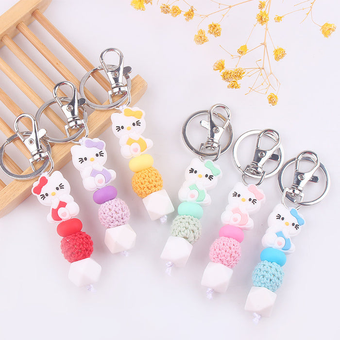 Wholesale Silicone Beaded Bracelet Jewelry Cartoon Cat Keychain Pendant Bag Pendant Accessories