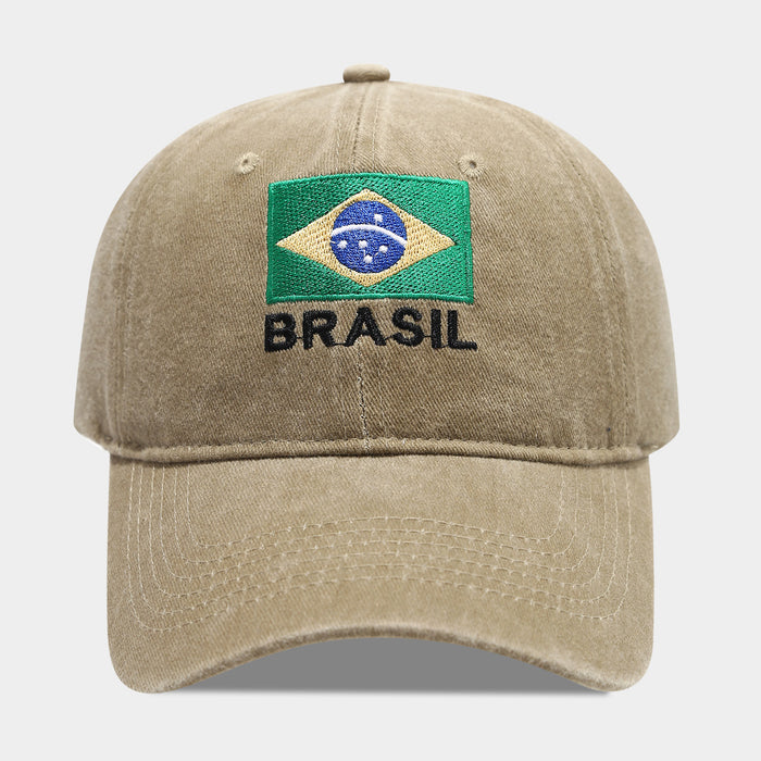 Wholesale Brazilian flag embroidered soft-top vintage distressed baseball fashionhat for men and women