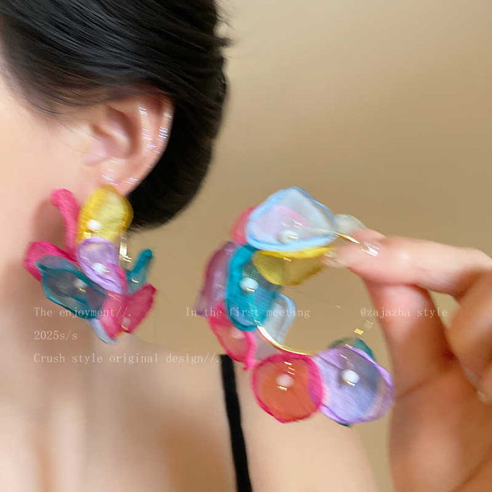 Wholesale Exaggerated earrings, floral earrings, long petal earrings, elegant floral earrings