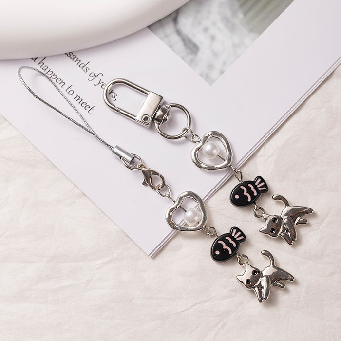 Wholesale Black Cat Fish Cute Pendant Phone Chain Simple Personality  Bag Pendant Keychain