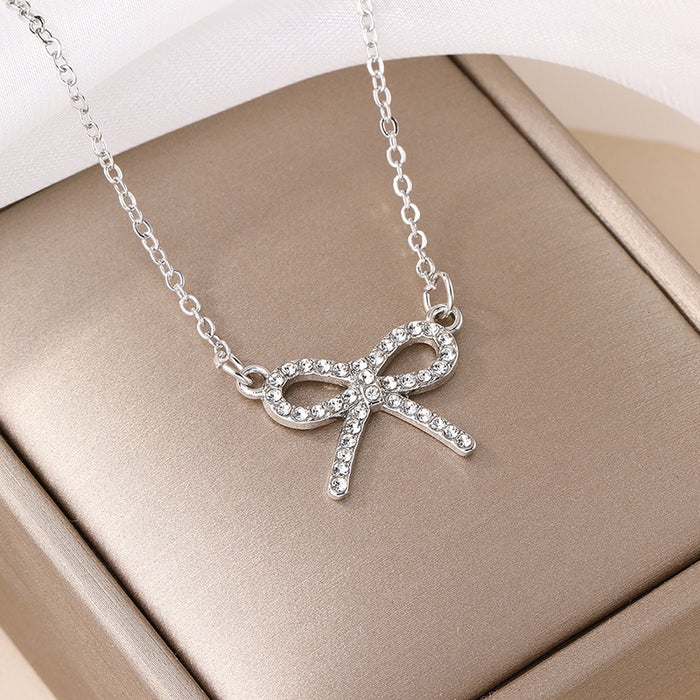 Wholesale Butterfly Knot Pendant Alloy Diamond Necklace Women's Style
