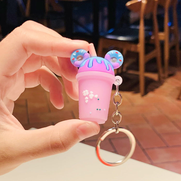 Wholesale Sweet Donut Milk Tea Small Gift PVC Soft Rubber Cute Milk Tea Cup Keychain Car Pendant Bag Hanging Decoration