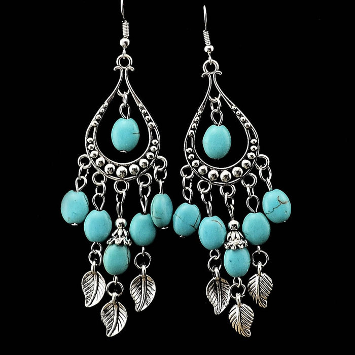 Wholesale Ethnic Style Turquoise Long Drop-Shaped Earrings