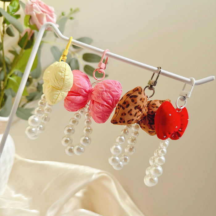 Wholesale Pearl Puff Bow Girl Keychain Cute All-match Mobile Phone Chain Bag Pendant