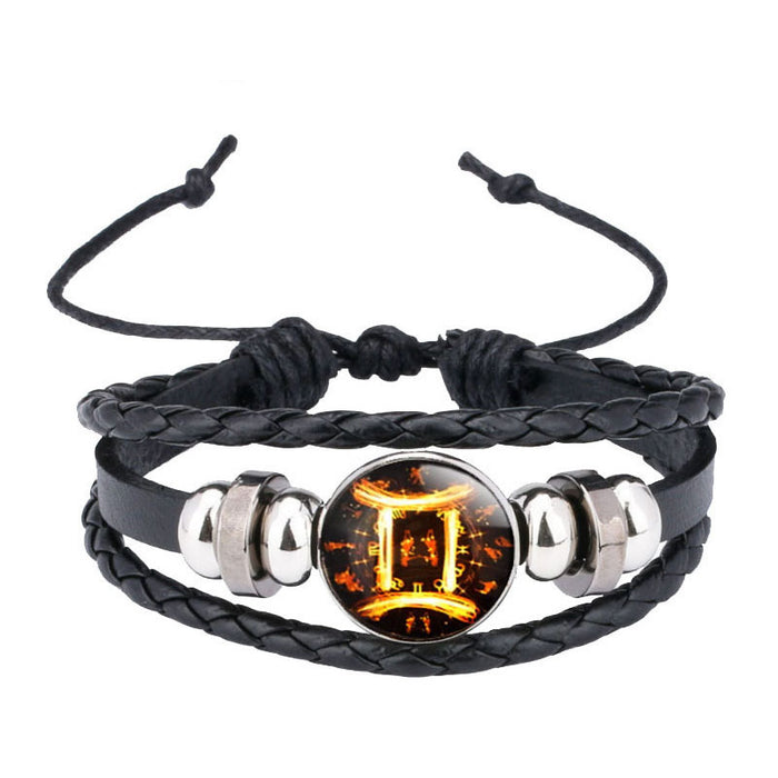 Wholesale 12 zodiac cowhide bracelet, personalized woven bracelet