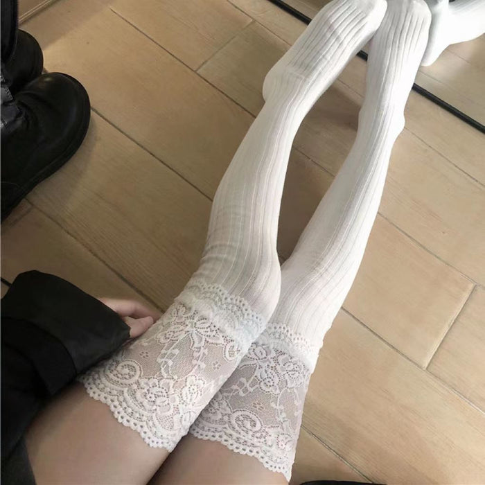 Wholesale Lace Stocking Over Knee JK Black and White Lace Thigh Socks for Women