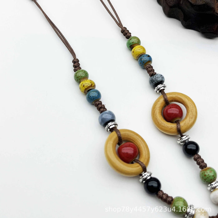 Wholesale Vintage ceramic woven rope necklace, long tassel sweater chain, collarbone