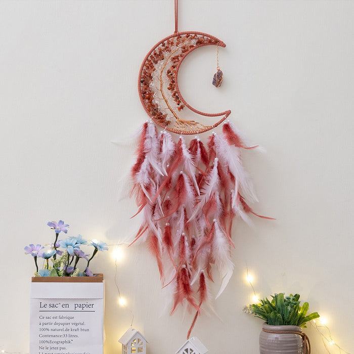Wholesale Feather Dreamcatcher Wall Hanging with Tree of Life Design and Natural Stone Accents