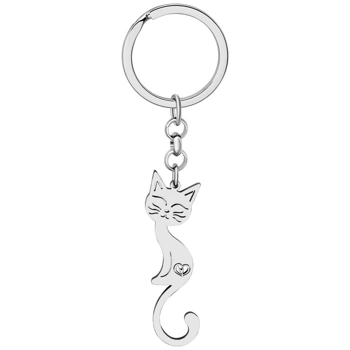 Wholesale Keychain Image Stainless Steel Hollow Cat Pendant Keychain