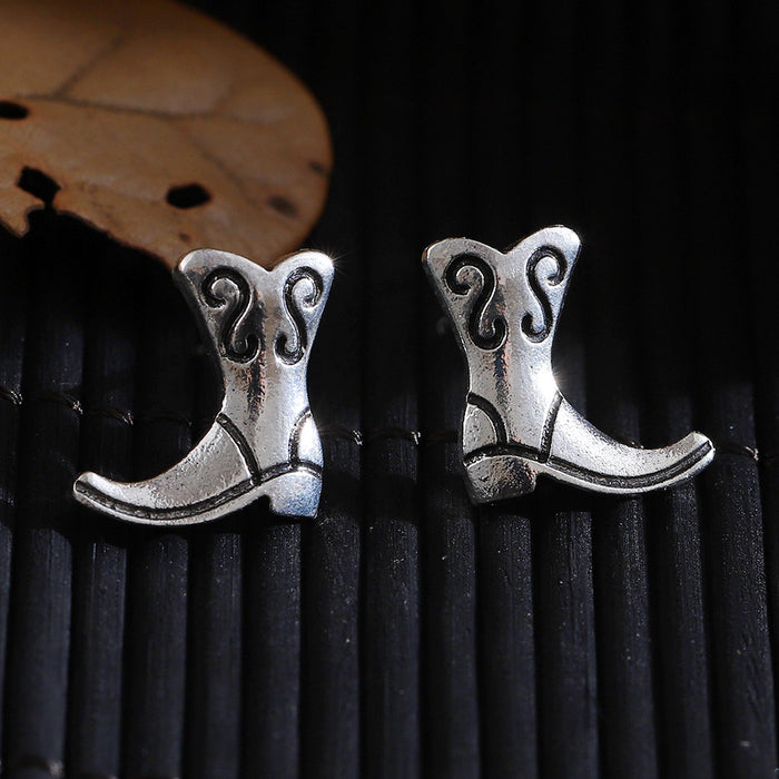 Wholesale Retro ethnic style cowboy earrings Creative design horseshoe bull head flower shoe and hat accessories