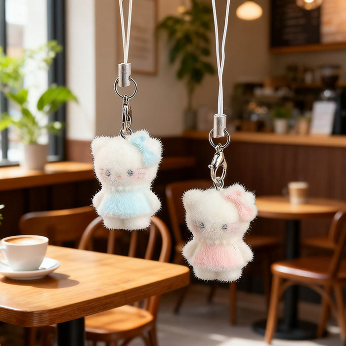 Wholesale Resin flocked cute 3D cat keychain pendant