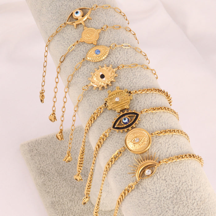 Wholesale Stainless Steel Devil' s Eye Bracelets Simple Oil-Dropping Eye Bracelets