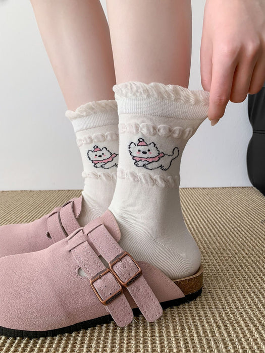 Wholesale Cartoon tube socks, cute pile socks, mesh breathable lace socks