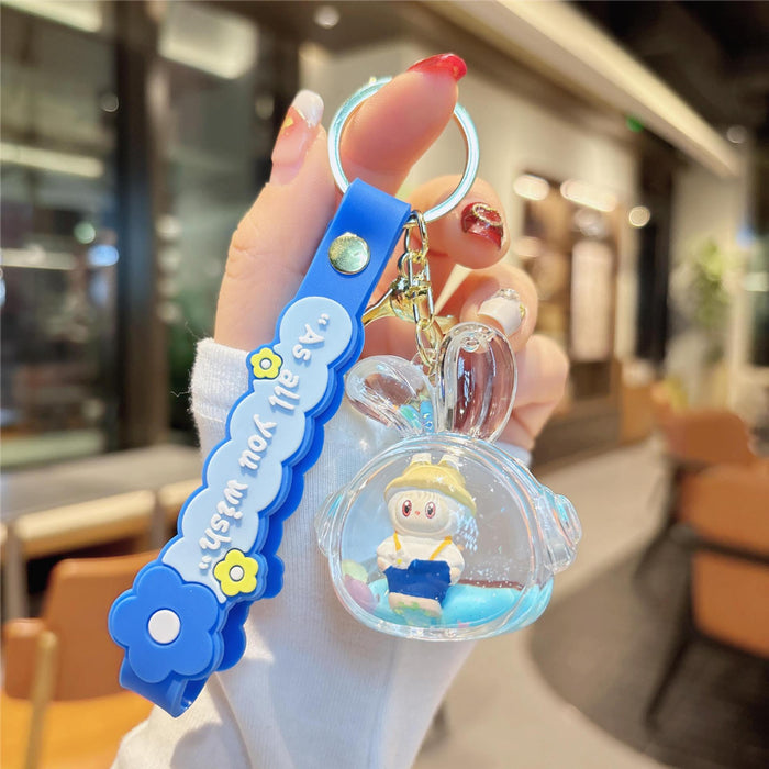 Wholesale Cartoon quicksand in oil blue keychain