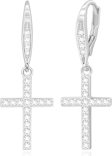 Wholesale Cross pendant earrings, copper plated genuine gold ear buckles, high-end and light luxury accessories