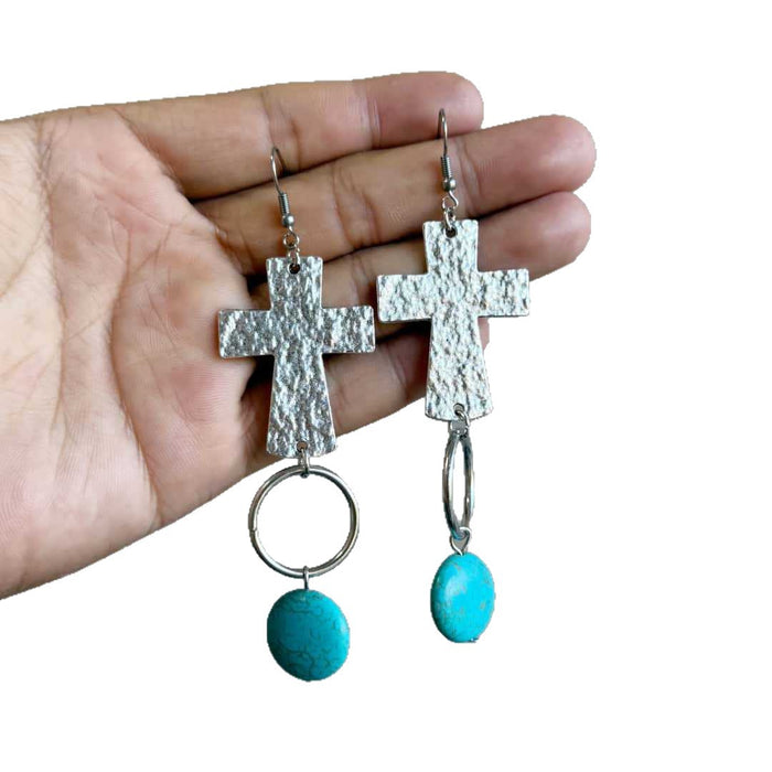 Wholesale Antique silver drop cross earrings