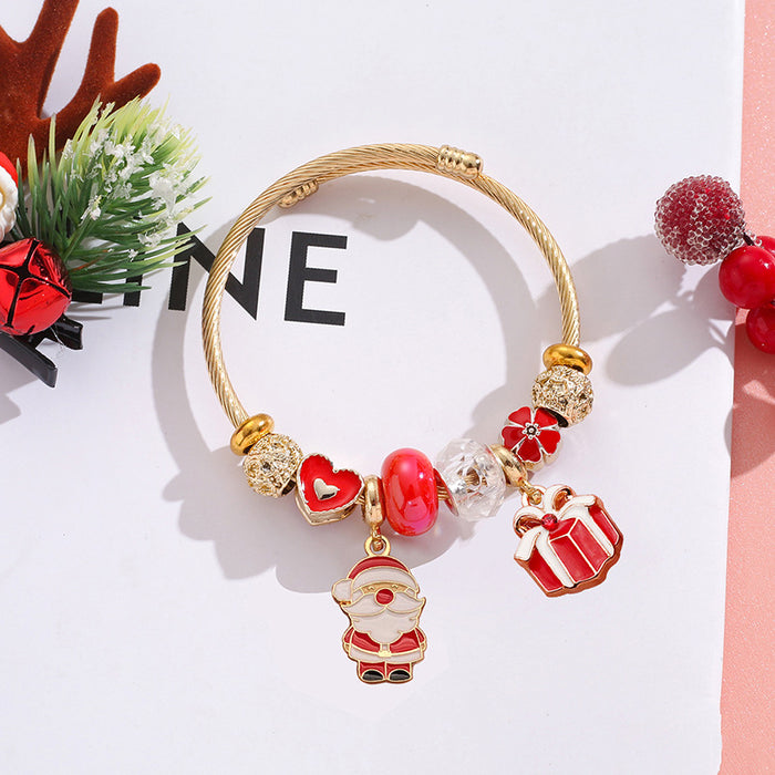 Wholesale Christmas  Reindeer Snowflake Beaded Bracelet Stainless Steel MOQ≥2