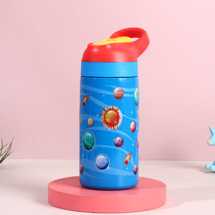 Wholesale Children' s thermos stainless steel water cup graffiti cartoon outdoor straw cup portable sports water bottle