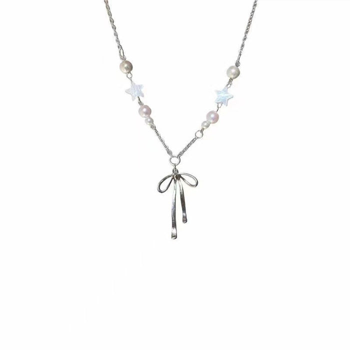 Wholesale New Butterfly Knot Pearl Necklace Neck Chain Clavicle Chain Style Light Luxury Jewelry