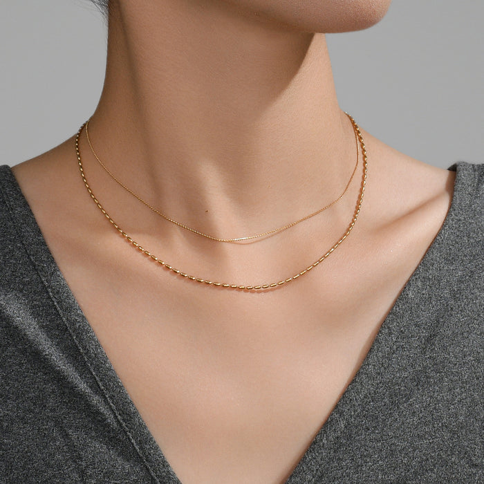 Wholesale 2pcs Stacked necklaces,  plain chain,  snake bone,  titanium steel chain