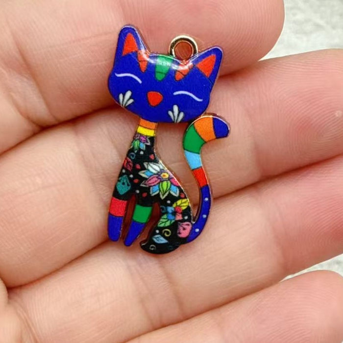 Wholesale 10pcs 21-color KC Gold Drop Oil DIY Creative Realistic Standing Cat Pendant Ornament