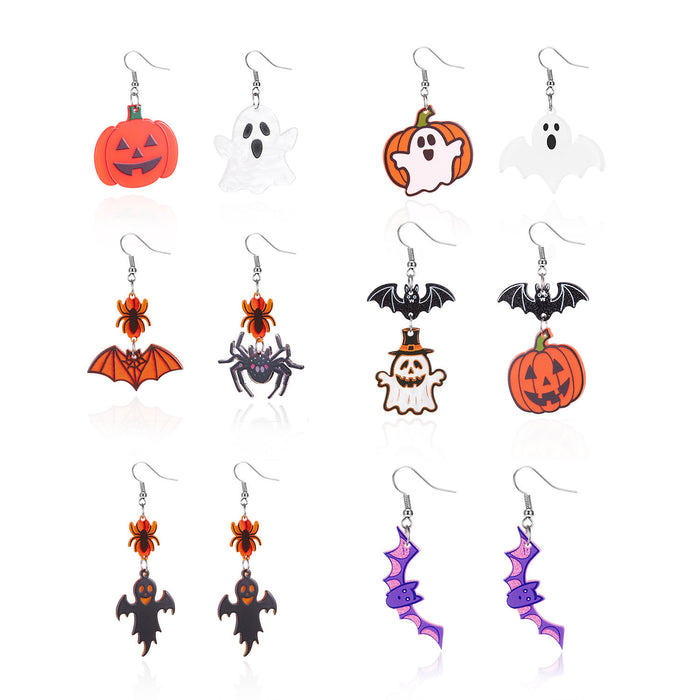 Wholesale  element earrings funny cartoon acrylic heart ghost pumpkin smiley face earrings for women