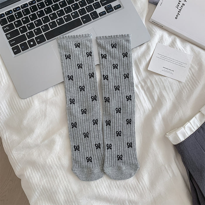 Wholesale Polka dot socks with bow and thin mesh, tube socks, polka dot socks, breathable and versatile socks