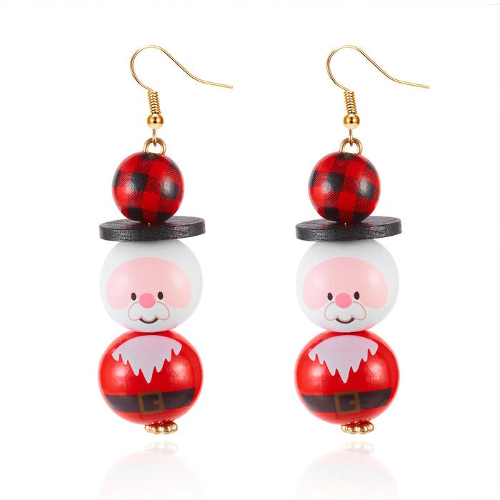Wholesale Christmas wooden bead earrings cartoon  snowman earrings Christmas party all-match holiday earrings