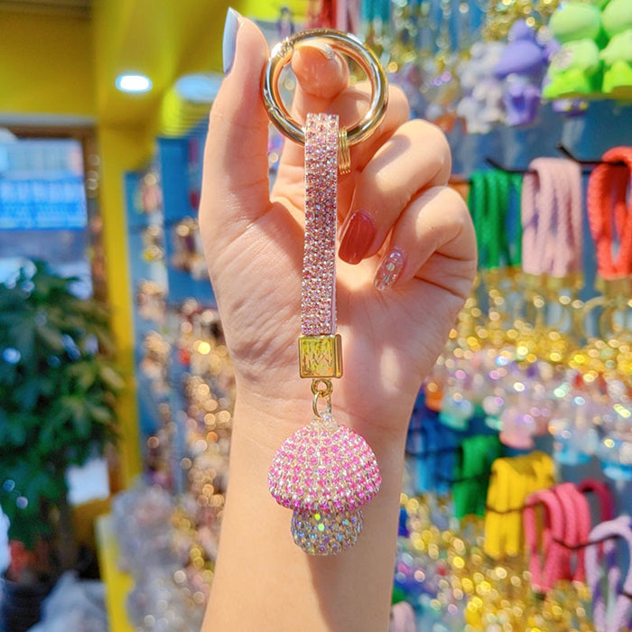 Wholesale Full-diamond mushroom pendant encrusted with diamonds  personalized couple keychain
