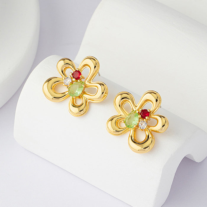 Wholesale Light luxury hollowed out flower earrings, new zircon earrings, high-end niche design