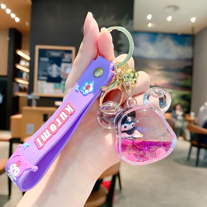 Wholesale Cartoon quicksand bottle keychain floating into oil liquid small gift pendant keychain