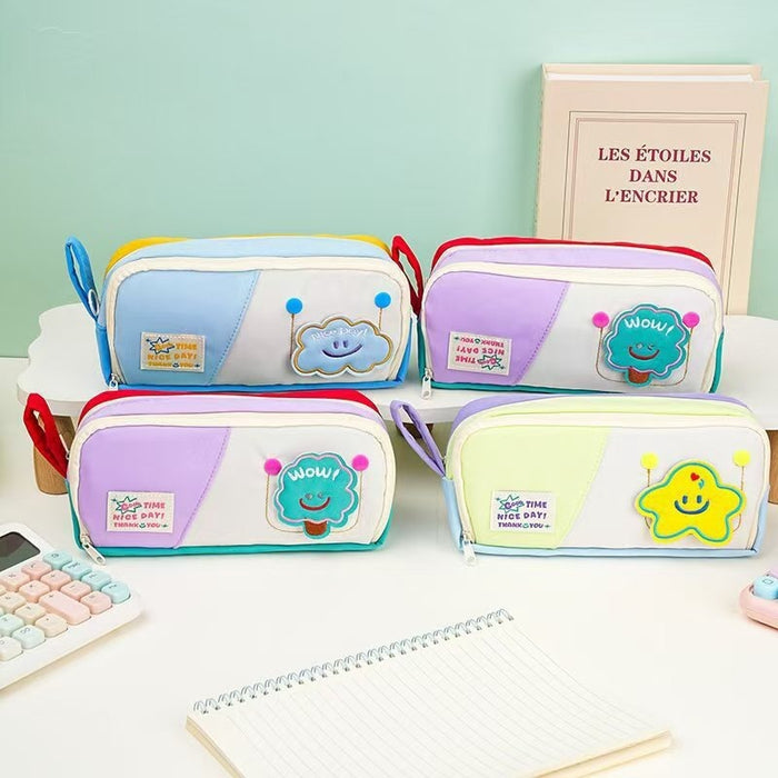 Wholesale Fabric Large Capacity Light Blue Cartoon Pencil Case For Students Back To School Gift Box