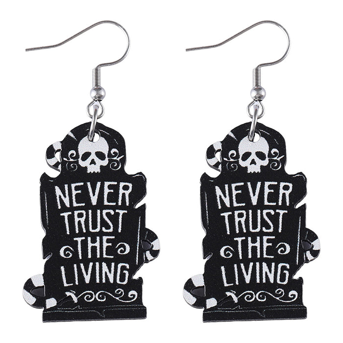 Wholesale  Skull Tombstone Pendant Earrings Wooden Gothic Double-sided Ear Jewelry