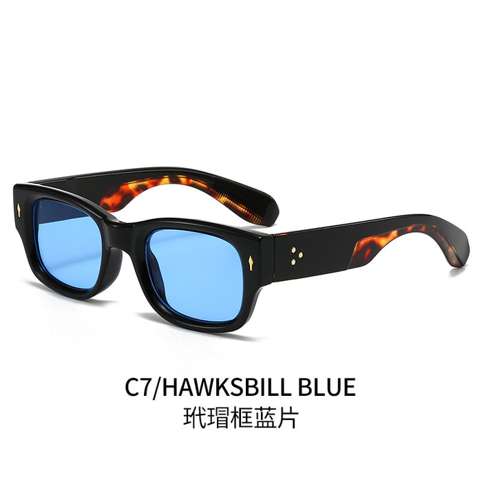 Wholesale Minimalist sunglasses with narrow frame, wide legs, personalized rice nail decoration, fashionable sunglasses