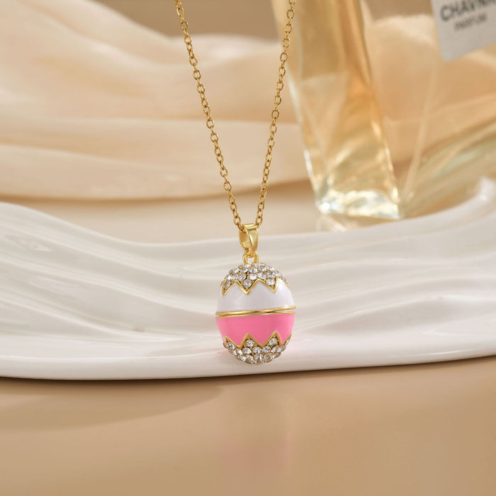 Wholesale Easter Enamel Diamond-Studded Egg Stainless Steel Necklace