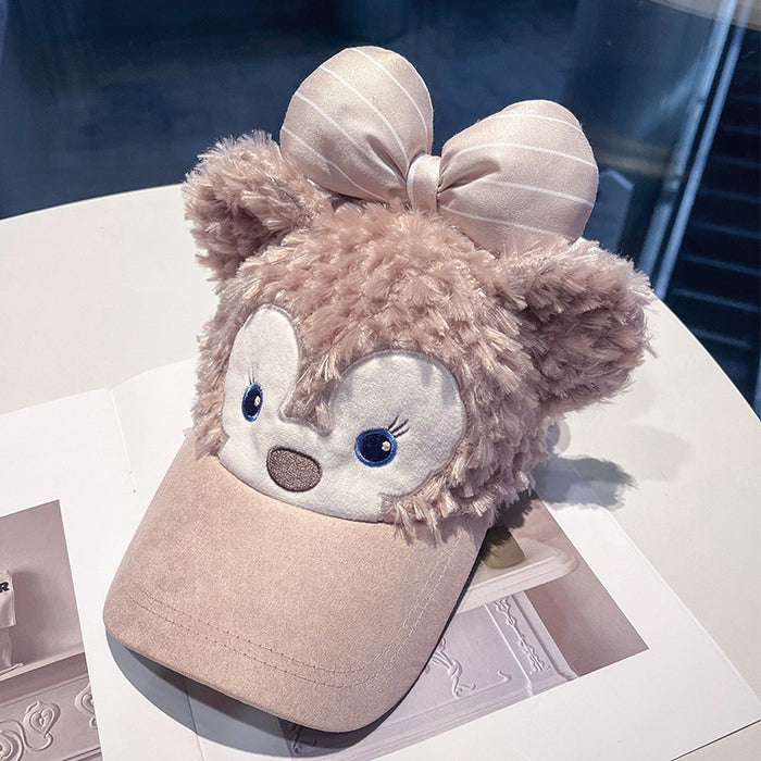Wholesale Plush baseball cap for girls, cute and warm in autumn and winter, little bear stand up ear cartoon duckbill cap
