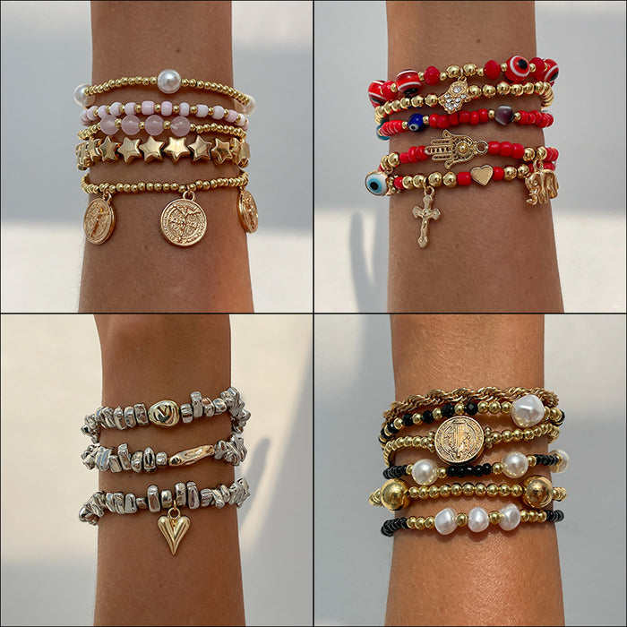 Wholesale  Sweet and Cool Retro Crystal Hand Jewelry Cross Love Pendant Design Irregular Bracelet