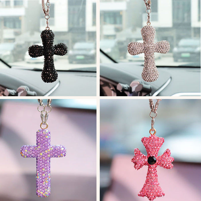 Wholesale Simple Black Rhinestone Cross Car Hanging Ornament Interior Decoration Gift