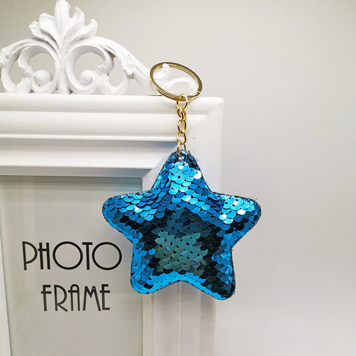 Wholesale Pentagram double-sided glitter keychain pendant