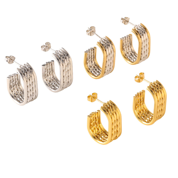 Wholesale New titanium steel earrings with gold electroplating, fashionable and simple earrings, 5-wire spliced stainless steel earrings