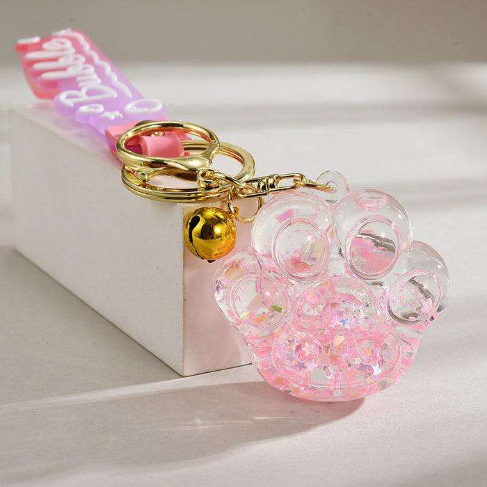 Wholesale  acrylic oil luminous bubble beads quicksand cat claw keychain bag pendant small gift