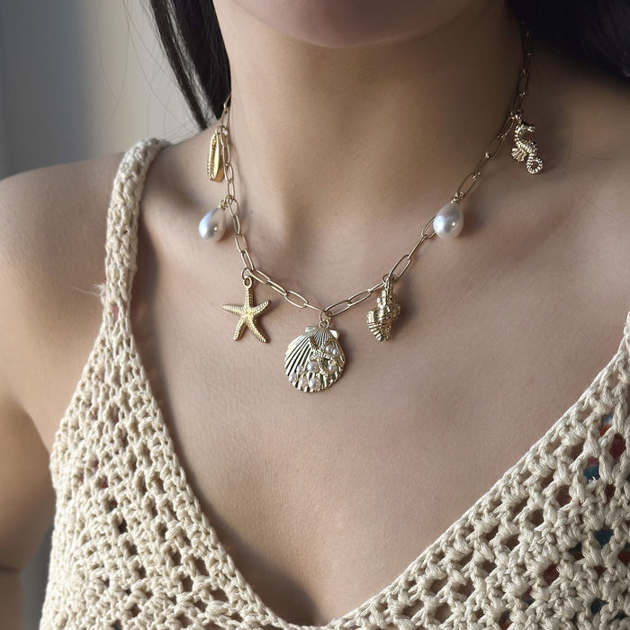 Wholesale Imitation Shell Bow Love Necklace Women's Imitation Pearl Jewelry suit Women