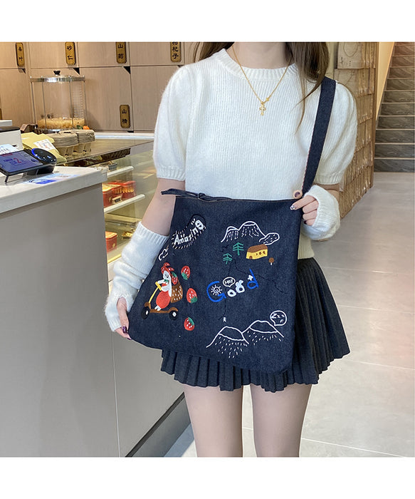 Wholesale Cowboy shoulder bag, fashionable and versatile embroidered commuter bag, crossbody tote bag
