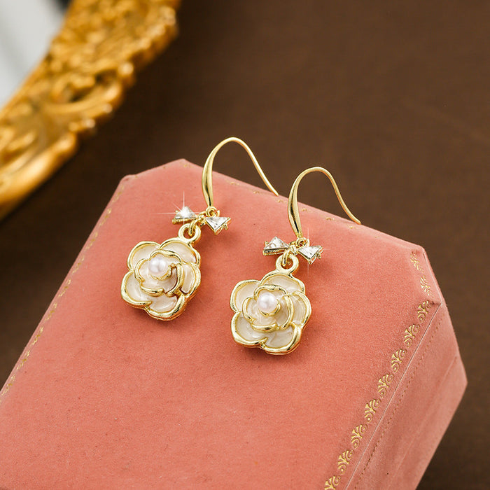 Wholesale Camellia bow earrings with niche design earrings